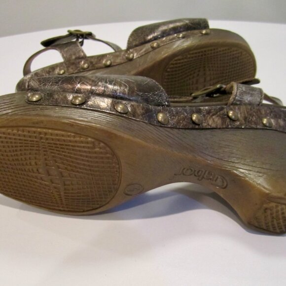 $200 GABOR UK 5 US 7 expresso PLATFORM sandal METALLIC brown NAIL HEADS sexy - Picture 3 of 9